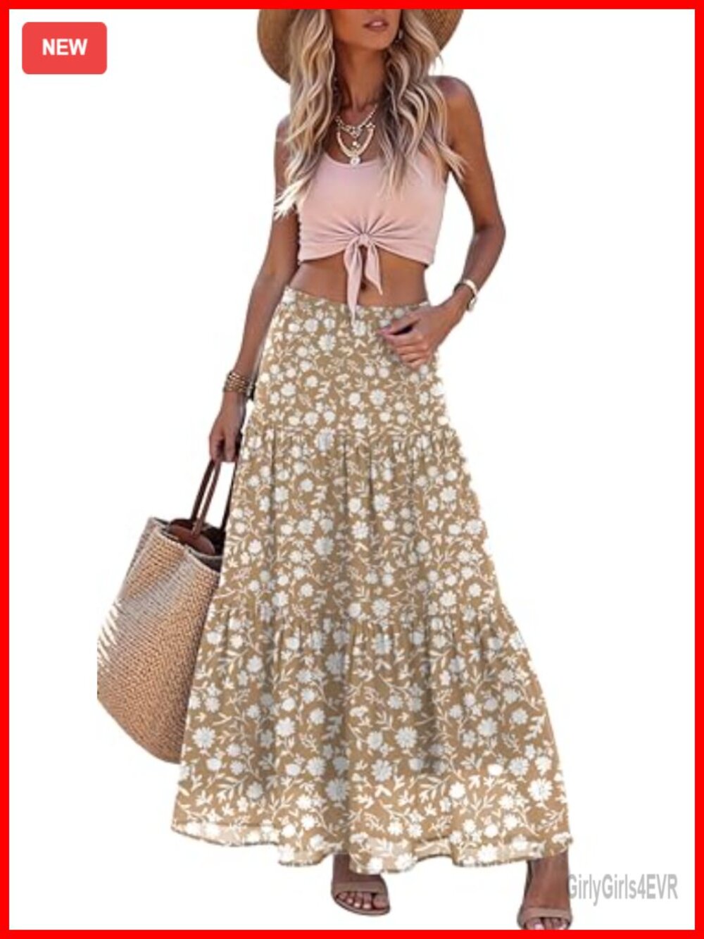 Pleated Chiffon A-Line Maxi Skirt High Waist Flowy Double Layer Casual